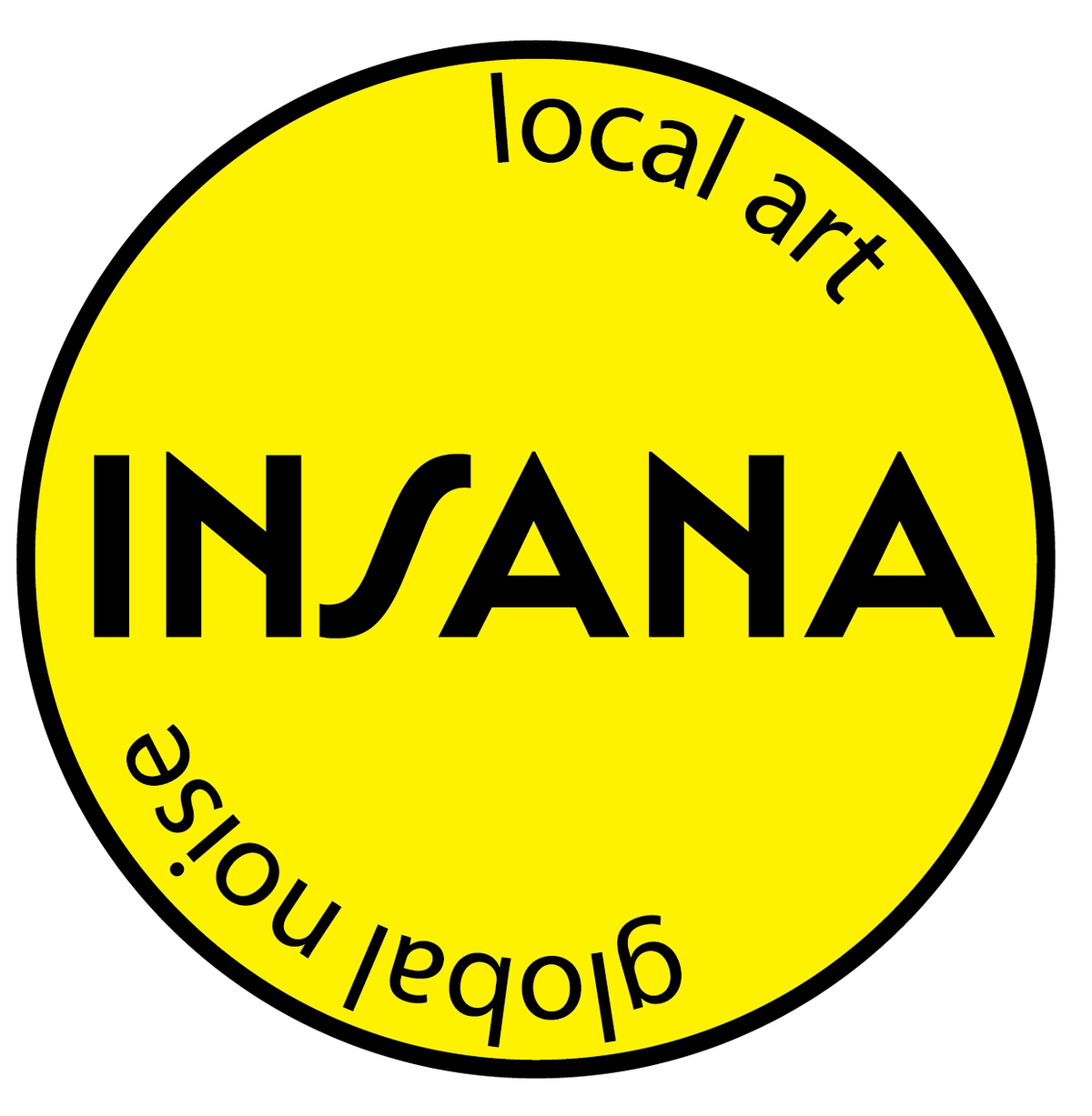 Yellow circle featuring the INSANA logo and the words ‘Local Colour - Global Noise’.