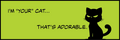 A square graphic with a bright yellow-green background, black border, black cat silhouette on the right, and the text 'I'M "YOUR" CAT... That's Adorable.