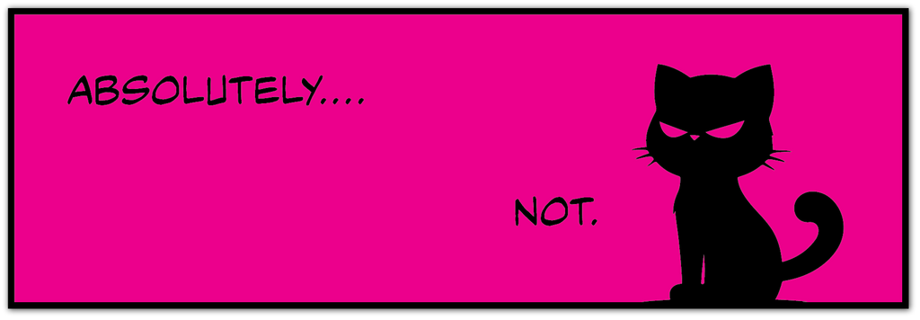 A rectangular graphic with a bright pink background, black border, and the text “ABSOLUTELY NOT.”