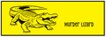 A bright yellow rectangular graphic with a black border, featuring a black line-art illustration of an alligator on the left and the text 'Murder Lizard' on the right.