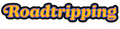 A stylized graphic reading 'Roadtripping' in bold rounded letters with a yellow-to-orange gradient fill, blue outline, and black shadow on a black background.